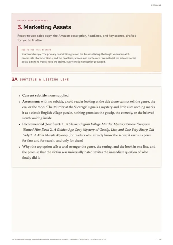 A page from a Perivane Master Book Reference sample report: marketing copy