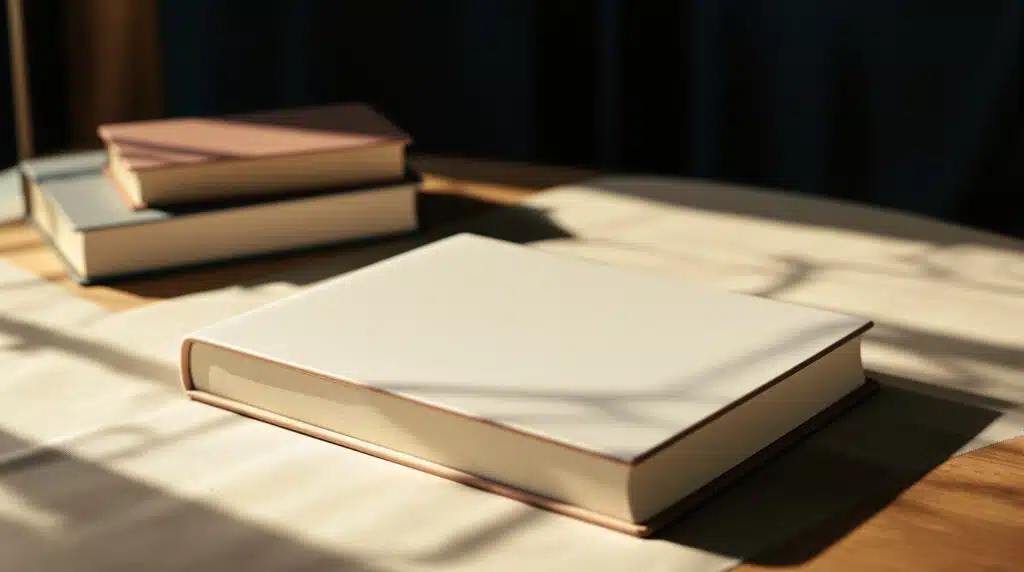 Blank hardcover book with unlabeled cover, symbolizing a weak book subtitle needing revision