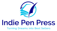 Indie Pen Press Logo in color - light & dark blues on a transparent background