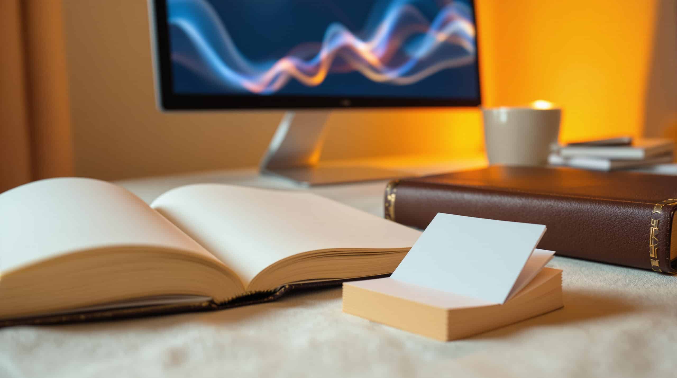 Author's desk with notebook and index cards symbolizing book discoverability strategy