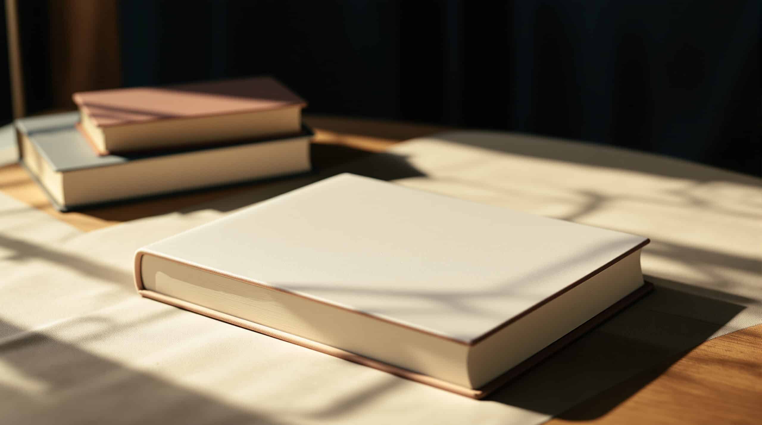 Blank hardcover book with unlabeled cover, symbolizing a weak book subtitle needing revision